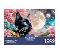 Black Kitten in Style of Van_goghs 1000 Pièces Carton Extra-épais Lot de Puzzles Kitten Anti-Stress Jeu Familial Puzzles As Birthday Gifts 38x26cm/1000pcs