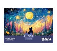 Black Kitten in Style of Van_goghs 1000 Pièces Carton Premium Coffret De Puzzles Kitten Stimulant Et Éducatif Jeu Créatif Puzzles pour Adultes Et Enfants 70x50cm/1000pcs