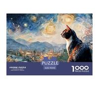 Black Kitten in Style of Van_goghs 1000 Pièces Carton Premium Coffret De Puzzles Kitten Stimulant Et Éducatif Jeu Créatif Puzzles As Birthday Gifts 70x50cm/1000pcs