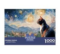 Black Kitten in Style of Van_goghs 1000 Pièces Carton Premium Coffret De Puzzles Kitten Stimulant Et Éducatif Jeu Familial Puzzles pour Adultes Et Enfants 38x26cm/1000pcs