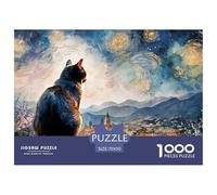 Black Kitten in Style of Van_goghs 1000 Pièces Carton Premium Lot de Puzzles Kitten Stimulant Et Éducatif Jeu Familial Puzzles pour Adultes Et Enfants 70x50cm/1000pcs