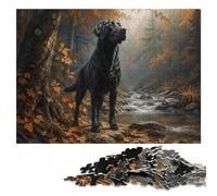 Black Labrador in Autumn Forest Puzzle en Bois | Cadeau de fin d'année pour fan de puzzle avec activité autour de la table pendant le temps libre.