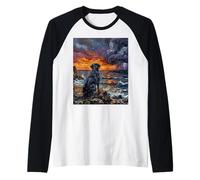 Black Labrador Ocean Storm au Coucher du Soleil : Chien dans l'art du Paysage Manche Raglan