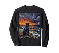 Black Labrador Ocean Storm au Coucher du Soleil : Chien dans l'art du Paysage Sweatshirt