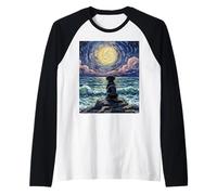 Black Labrador Starry Night Puppy at The Beach Illustration Manche Raglan