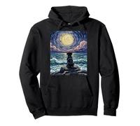 Black Labrador Starry Night Puppy at The Beach Illustration Sweat à Capuche