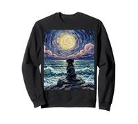 Black Labrador Starry Night Puppy at The Beach Illustration Sweatshirt