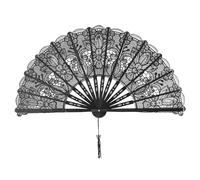 Black Lace Fan, Elegant Handheld Folding with Vintage Detailing, Lightweight Reusable Fabric Design, 1 Pack, Halloween Costume, Wedding Decorations, Dancing, Party Props, or Family, 19.69x10.63inch,