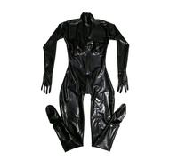 Black Latex Catsuit Rubber Gummi Leotard 3D chest with Two-Way Back Zipper Through Crotch Suitable for men and women