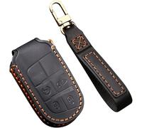 Black Leather Car Key Case Cover For Jeep Grand Cherokee Compass Journey Renegade Dodge Fiat Dealer 4 Buttons