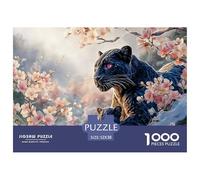 Black Leopard with Pink Eyes 1000 Pièces Carton Extra-épais Coffret De Puzzles Wild Beast Stimulant Et Éducatif Défi Unique Puzzles pour Adultes Et Enfants 52x38cm/1000pcs