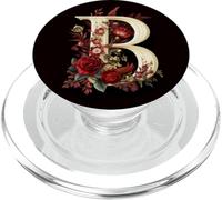 Black Maroon Floral Initiale B Monogramme Fleurs Blanc PopSockets PopGrip pour MagSafe