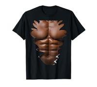Black Mens Body Builder Six Pack Muscle Funny Fake ABS Peau T-Shirt