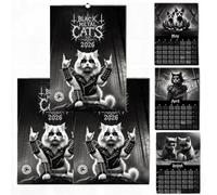 Black Metal Cats 2026 - Calendrier mural 2026, 12 mois, motif chat gothique, planificateur mensuel, reliure à spirale, métaux lourds C à illustration, calendrier pour les amateurs de Ca t (3 pièces)