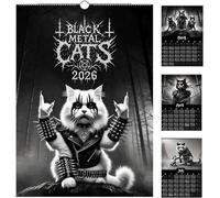 Black Metal Cats Calendrier mural 2026 2026 x 21 cm avec motif chaton de style gothique, alternatif sombre et esthétique pour les fans de musique en métal et les amoureux des chats (noir)