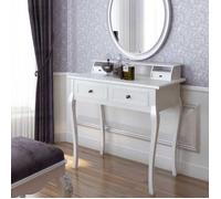 ""Black Month"" Coiffeuse Blanc 87x42x89 cm en MDF et pin brossé avec miroir rangement beauté et tabouret inclus 67505
