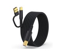 (Black,Multicolor)5m USB/Type-C to Square USB Type-B 2 in 1 Printer Cable Braided Printing Connection Cord