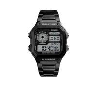 (Black, Multicolor) SKMEI Square Dial Business Men Watch Waterproof Dual Time EL Luminous Wristwatch - Gold