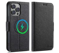 (Black, Multicolor) SUTENI J08 For iPhone 14 Pro Max Case Compatible with MagSafe Cross Texture Leather Wallet Phone Cov