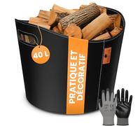 BLACK OAK Dakota L Panier à bois de cheminée en cuir synthétique noir Capacité de charge 30 kg 40 l 40 x 38 x 32 cm Panier à bois de chauffage Panier pour le transport et le rangement du bois Noir