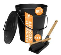 BLACK OAK Etna - Seau à cendres - 14 l - Avec couvercle - En acier galvanisé et revêtu par pulvérisation - Pour cendres et charbon - Accessoire idéal pour poêle à bois et poêle à bois - Noir