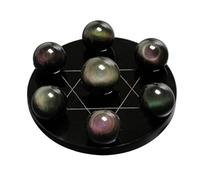 Black Obsidian Crystal Ball Sphere 7 Crystals Kit W/Black Stand，Crystals Tumbled Stones Set Lucky Decoration Palm TouchStones,5.9"