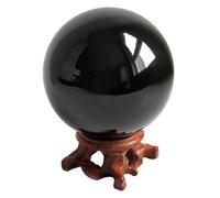 Black Obsidian Gemstone Crystal Balls, Divination Fengshui Crystal Sphere with Wooden Stand for Witchcraft Mediation Home Office Decoration,60mm/2.4in