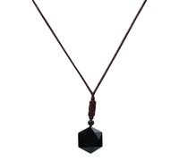 Black Obsidian Hexagram Pendant Necklace Six Pointed Star Crystal Jewelry | Exquisitely cut black obsidian hexagram pendant (1.18" x 0.31"). Protective six-pointed star crystal necklace