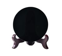 Black Obsidian Scrying Mirror with Stand, Obsidian Circle Disc Decor Fortune Telling Tools for Divination, Feng Shui,20cm