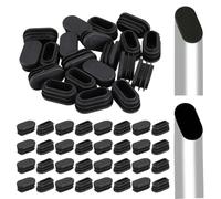Black Oval Tube Inserts, 32 Pcs Furniture Leg Caps, Ribbed Non-Slip Chair & Table Feet Covers, Durable Protective Caps for Olive-Shaped Tube Feet (Forme Ovale,15 * 30mm)