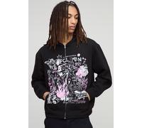 Black Oversized Boxy Ofcl Man Graffiti Printed Zip Through Hoodie homme - noir - S, noir