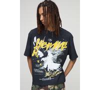 Black Oversized Boxy Washed Homme Eagle Graphic T-Shirt homme - noir - L, noir