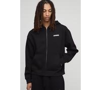 Black Oversized Boxy Zip Through Moto Badge Printed Hoodie homme - noir - XS, noir