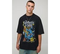 Black Oversized Extended Neck The Fantastic Four Acid Wash Licensed Printed T-Shirt homme - noir - L, noir
