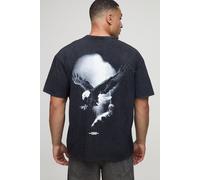 Black Oversized Man Acid Wash Eagle T-Shirt homme - noir - XS, noir