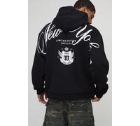 Black Oversized New York Over The Seam Printed Hoodie homme - noir - XS, noir