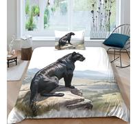 Black Panther La Panthère noire Housse De Couette Animaux Parure De Lit 3D Imprimé Literie Avec Taies D'oreiller Avec Fermeture Éclair En Microfibre Pour Adultes Enfants 2 Pièces Single（135x200cm）