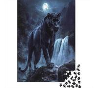 Black Panther Moonlit 1000 Piece Jigsaw Puzzle Black Panther by Waterfall for Adults Teens Educational Game Decompression 70x50cm 1000pcs