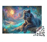 Black Panther Rests par Moonlit Sea Puzzle Défi 1000 Pièces, Faune Sauvage Puzzles Jeux Éducatifs pour Adultes, Idéal en Cadeau Et Décoration De Maison 52x38cm/1000pcs