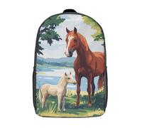 Black Panther Sacs à dos, Sac à Dos pour Enfants, Sac à Dos Scolaire, Sac à Dos de Voyage Imprimé 3D, Sac à Dos à la Mode, Sac d'école Imperméable pour Enfants, Horse and Foal By The Lake, 17"