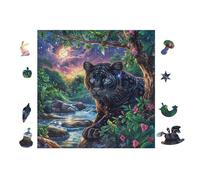 Black Panthère in Moonlight Forêt 100 Pieces Casse-tête Amateur d'art en Carton Haute Qualité Difficile Niveau Expert Décoration Murale Cadeau Fête des Mères Haute Qualité 28x28cm