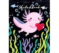 Black Paper Sketch Book - Cute Chalk Style Axolotl Holding a Heart: Ideal for structured drawing, journaling, and note-taking. Size 8.5 x 11 inches and 100 Framed Pages.