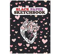 Black Paper Sketchbook: Cute Black Cover With Pink Hearts Sketch Book & Notebook With Blank Pages For Doodles Drawing / 120 Page 8.5 " *11" Inches / For Gel Ink Pens Chalk And Pastels / Kids Women Gir