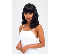 Black pin-up style wig, curled with short fringe: Bettie black #1b
