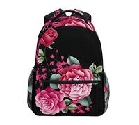 Black Pink Rose Shoulder Backpack Student Bookbags for Travel Kid Girls Boys