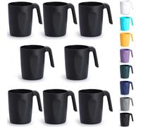 Black Plastic Coffee Cups Set Of 8 X 450 Ml,Cups With Handles,Reusable Water Cup,Easy To Carry Ideal For Home,Garden,Pick,Camping,Outdoor