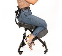 BLACK POINT O'KNEEL - Chaise à Genoux Ergonomique avec Dossier | Siège Assis-Genoux Réglable Bureau & Maison | Posture Droite & Confortable | Housse en Lin Gris-Gris Incluse