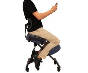 BLACK POINT O'KNEEL - Chaise à Genoux Ergonomique avec Dossier | Siège Assis-Genoux Réglable Bureau & Maison | Posture Droite & Confortable | Housse en Lin Gris-Bleu Incluse