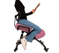 BLACK POINT O'KNEEL - Chaise à Genoux Ergonomique avec Dossier | Siège Assis-Genoux Réglable pour Bureau & Maison | Posture Droite & Confortable | Housse en Lin Rose Clair Incluse