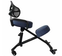 BLACK POINT O'KNEEL - Chaise à Genoux Ergonomique avec Dossier | Siège Assis-Genoux Réglable pour Bureau & Maison | Posture Droite & Confortable | Housse en Lin Bleu Incluse